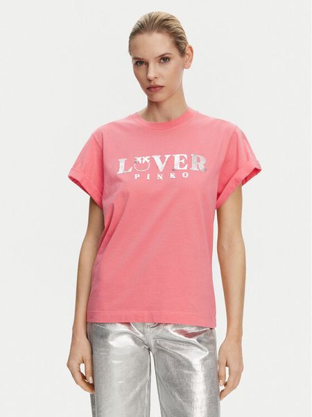 PINKO T-Shirt 104605 A2D1 N55 Różowy Regular Fit. Czerwone t-shirty Pinko, m, bez wzorów, z bawełny, bez kołnierzyka, bez ramiączek. Za 209,99 zł.