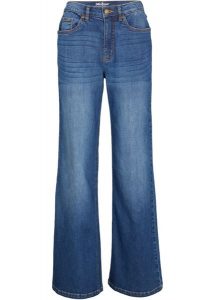 Dżinsy High Waist Wide Leg, z bawełny organicznej. Niebieskie jeansy bonprix, bez wzorów, z bawełny, z podwyższonym stanem. Za 144,99 zł.