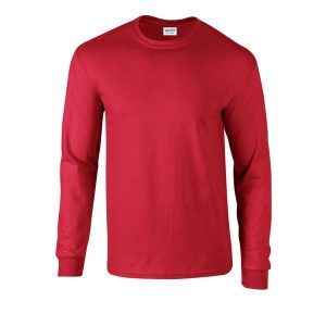 Ultra Bawełniana Koszulka Z Długim Rękawem Unisex Dla Dorosłych. Czerwone bluzki GILDAN, xl, bez wzorów, z bawełny, sportowe, bez kołnierzyka, bez ramiączek. Za 60,99 zł.