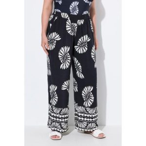 Damskie Spodnie palazzo nadruk szeroka nogawka elastyczny pas. Czarne rajstopy i pończochy Ulla Popken, plus size, bez wzorów, z materiału. Za 244,99 zł.