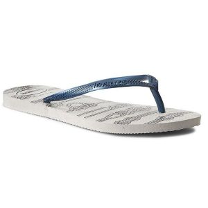 Japonki damskie Havaianas Brasil japonki Slim Nautical 41371250001. Szare klapki Havaianas, bez wzorów, z materiału, bez obcasa. Za 89,00 zł.