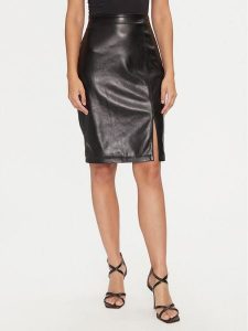 Guess Spódnica z imitacji skóry W4BD91 WGIK0 Czarny Slim Fit. Czarne spódnice Guess, xxl, z aplikacjami, ze skóry. Za 209,99 zł.