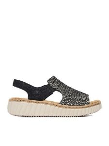 Rieker Sandały CEO-69276-00 Czarny. Czarne sandały Rieker, bez wzorów, z materiału, bez obcasa, na płaskiej podeszwie, bez zapięcia. Za 299,99 zł.