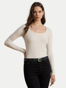 LAUREN RALPH LAUREN Bluzka 200980145001 Beżowy Slim Fit. Brązowe bluzki Lauren Ralph Lauren, s, bez wzorów, z bawełny, bez kołnierzyka, bez ramiączek. Za 389,99 zł.