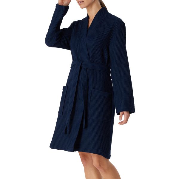 Szlafrok Waffel Piqué - Organic Cotton. Niebieskie szlafroki Schiesser, xl, bez wzorów, z bawełny, bez kaptura. Za 295,00 zł.