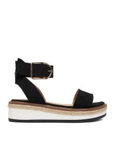 DeeZee Sandały CEO-WS091-01 Czarny. Czarne sandały DeeZee, bez wzorów, z materiału, bez obcasa, na płaskiej podeszwie, bez zapięcia. Za 119,99 zł.