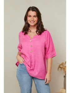 Curvy Lady Lniana bluzka w kolorze różowym rozmiar: 44/46. Różowe bluzki Curvy Lady, bez wzorów, ze lnu, klasyczne, bez kołnierzyka, bez ramiączek. Za 131,74 zł.