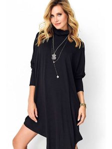 Made of emotion Sukienka w kolorze czarnym rozmiar: S/M. Czarne sukienki Made Of Emotion, m, bez wzorów, z asymetrycznym kołnierzem, bez ramiączek, mini, asymetryczne. Za 82,95 zł.