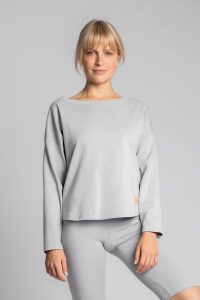 Luźna Bluzka z Dzianiny Prążkowanej - Popielata. Szare piżamy MOE, bez wzorów, z bawełny, bez ramiączek. Za 259,90 zł.