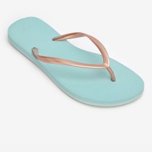 Japonki damskie Olaian 500 Gold Blue. Brązowe klapki OLAIAN, bez wzorów, bez obcasa. Za 54,99 zł.