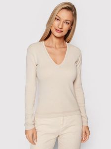 United Colors Of Benetton Sweter 1091D4625 Beżowy Regular Fit. Brązowe swetry klasyczne United Colors of Benetton, xl, z bawełny, bez kołnierzyka. Za 199,99 zł.