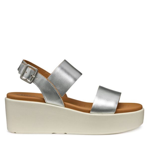 Sandały Geox. Szare sandały Geox, bez wzorów, bez obcasa, na koturnie, bez zapięcia. Za 569,99 zł.