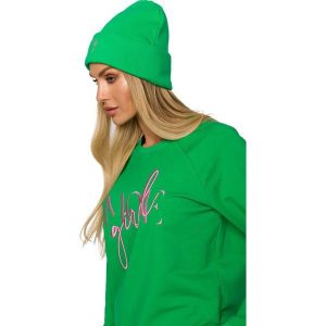 Czapka Beanie z Haftem - Zielona. Zielone czapki MOE, bez wzorów, z bawełny. Za 96,90 zł.
