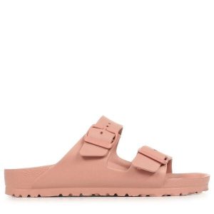 Klapki Birkenstock Arizona Eva Damskie. Czerwone klapki Birkenstock, bez wzorów, z materiału, bez obcasa. Za 276,50 zł.