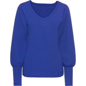 Sweter z balonowymi rękawami, ze zrównoważonej wiskozy. Czarne swetry klasyczne bonprix, na wiosnę, z dzianiny, bez kołnierzyka. Za 99,99 zł.