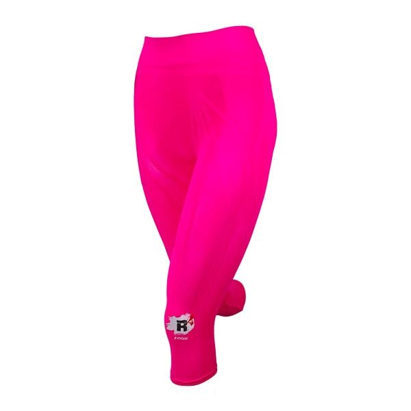 Legginsy techniczne do biegania Capri damskie z taśmami kinetycznymi. Czerwone legginsy R-EVENGE, bez wzorów, z elastanu. Za 212,88 zł.