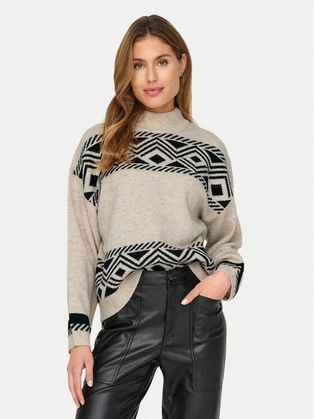 ONLY Golf Victoria 15321179 Beżowy Regular Fit. Brązowe golfy ONLY, bez wzorów, z syntetyku. Za 169,99 zł.