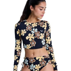 Krótka koszulka z długim rękawem rashguard damska THE BEACH BABE. Czarne bikini Roxy, bez wzorów, z elastanu. Za 259,99 zł.