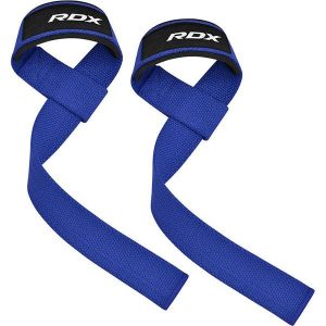 Paski do podnoszenia ciężarów RDX W1 Weight Training Wrist Straps. Niebieskie paski RDX SPORTS, bez wzorów, sportowe. Za 49,99 zł.