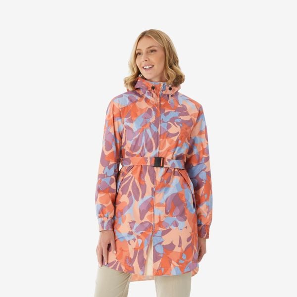 Kurtka turystyczna damska długa Quechua Raincut wodoodporna. Brązowe kurtki QUECHUA, m, bez wzorów, bez kaptura. Za 129,99 zł.