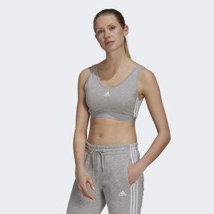 Essentials 3-Stripes Crop Top With Removable Pads. Białe biustonosze sportowe ADIDAS, s, bez wzorów, sportowe, bez kołnierzyka, bez ramiączek. Za 114,35 zł.