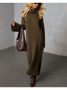 Milan Kiss Sukienka dzianinowa w kolorze khaki rozmiar: XL. Brązowe sukienki Milan Kiss, na co dzień, xl, bez wzorów, z dzianiny, bez kołnierzyka, bez ramiączek, maxi, proste. Za 195,99 zł.