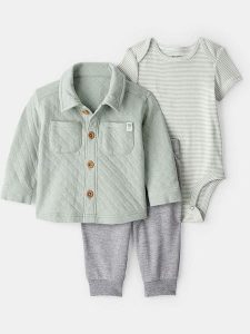 Carter's 3-częściowy zestaw w kolorze zielono-szarym rozmiar: 80. Szare kardigany Carter's, prążkowane. Za 82,64 zł.