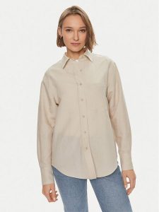 Calvin Klein Koszula K20K206694 Beżowy Relaxed Fit. Brązowe koszule Calvin Klein, bez wzorów, ze lnu, bez kołnierzyka, bez ramiączek. Za 479,99 zł.