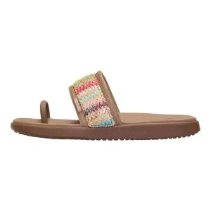 HeyDude Damskie Klapki Maui Breeze Toe Loop. Brązowe klapki Hey Dude, bez wzorów, z materiału, bez obcasa. Za 199,00 zł.