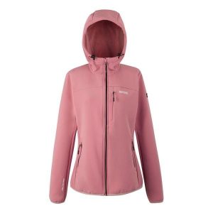Kurtka damska softshell przeciwdeszczowy Ossek. Czerwone kurtki Regatta, bez wzorów, z materiału, bez kaptura. W wyprzedaży za 249,99 zł.