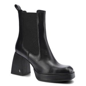 Czarne Botki Carinii Damskie Eleganckie Obuwie. Czarne botki Carinii, na jesień, z aplikacjami, ze skóry, bez obcasa, na obcasie, bez zapięcia. Za 389,00 zł.