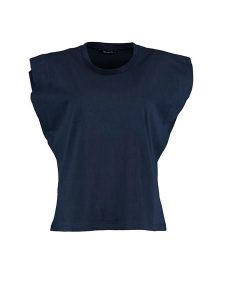 Trendyol Koszulka w kolorze granatowym rozmiar: M. Niebieskie bluzki Trendyol, m, bez wzorów, z bawełny, bez kołnierzyka, bez ramiączek. Za 46,45 zł.