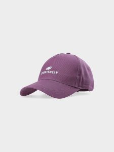 4F Czapka z daszkiem strapback uniseks - burgundowa L/XL. Czerwone czapki 4f, bez wzorów, z bawełny, klasyczne. W wyprzedaży za 39,99 zł.
