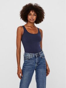 Vero Moda Top Maxi 10185110 Granatowy Regular Fit. Niebieskie topy Vero Moda, s, bez wzorów, z bawełny, bez kołnierzyka, bez ramiączek. Za 49,99 zł.