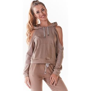 Krótka Bluza z Rozcięciami na Ramionach - Beżowa. Brązowe bluzy Infinite You, l, bez wzorów, z bawełny, bez kaptura. Za 167,90 zł.