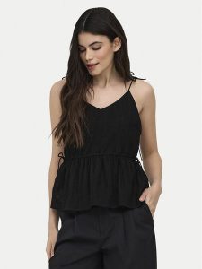 ONLY Top Nele 15370325 Czarny Regular Fit. Czarne topy ONLY, xl, bez wzorów, z wiskozy, bez kołnierzyka, bez ramiączek. Za 149,99 zł.