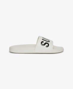 Superdry Pool Sliders klapki basenowe z wyściełanymi paskami – Brilliant White. Białe klapki Superdry, bez wzorów, z poliesteru, bez obcasa. Za 122,90 zł.