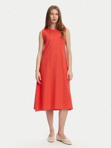 Selmark Sukienka letnia BL495 Koralowy Regular Fit. Pomarańczowe kombinezony Selmark, na lato, l, bez wzorów, z bawełny, bez kołnierzyka, bez ramiączek. Za 139,99 zł.