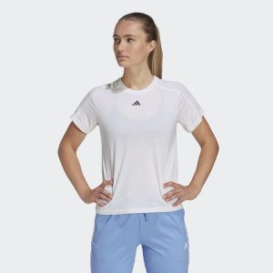 Koszulka treningowa damska adidas AEROREADY Essentials. Białe bluzki ADIDAS, s, bez wzorów, z materiału, sportowe, bez kołnierzyka, bez ramiączek. Za 127,65 zł.