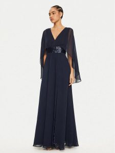 Swing Sukienka wieczorowa 5AI10300 Granatowy Regular Fit. Niebieskie sukienki Swing, bez wzorów, z syntetyku, wizytowe, bez kołnierzyka, bez ramiączek. Za 549,99 zł.