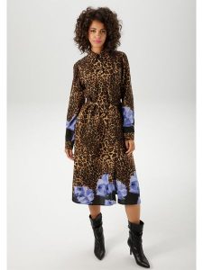 Aniston Sukienka w kolorze karmelowo-niebieskim rozmiar: 48. Brązowe sukienki Aniston, bez wzorów, z tkaniny, bez kołnierzyka, bez ramiączek, midi. Za 69,91 zł.