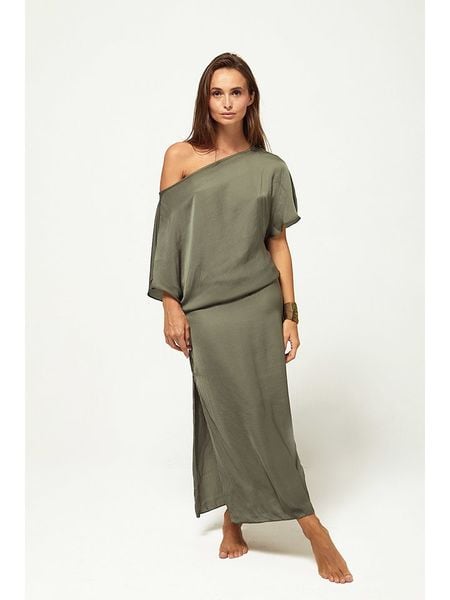 Beliza Sukienka "Julia" w kolorze khaki rozmiar: L. Brązowe sukienki Beliza, l, bez wzorów, bez kołnierzyka, bez ramiączek, maxi. Za 279,11 zł.