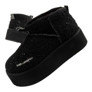 Buty, śniegowce Karl Lagerfeld Thermo KL48522WW0S czarne. Czarne buty zimowe z materiału, bez obcasa, na platformie, bez zapięcia. W wyprzedaży za 792,15 zł.