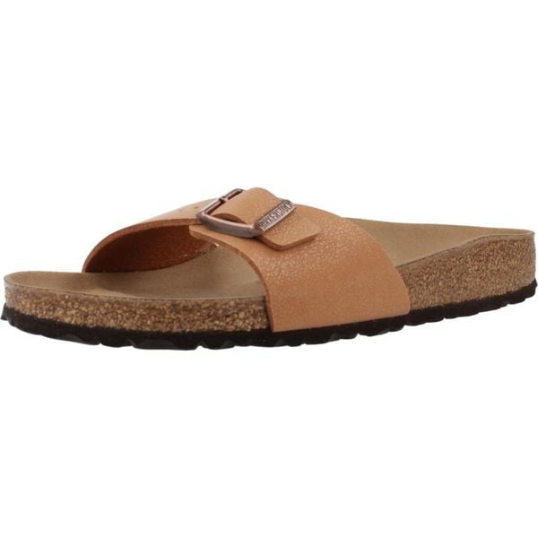 Klapki damskie Birkenstock Madrid. Brązowe klapki Birkenstock, bez wzorów, z materiału, bez obcasa. Za 383,00 zł.