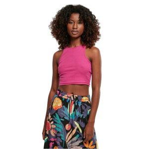 Damski top z prążkowanym ściągaczem Urban Classics. Czerwone topy Urban Classics, bez wzorów, prążkowane, bez kołnierzyka, bez ramiączek. Za 36,50 zł.