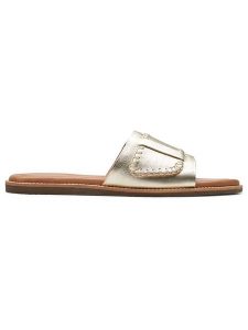 Clarks Skórzane klapki "Maritime Mule" w kolorze złotym rozmiar: 36. Żółte klapki Clarks, bez wzorów, z otwartym noskiem, bez obcasa. Za 175,67 zł.