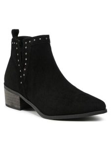 DeeZee Botki WS19233-02 Czarny. Czarne botki DeeZee, bez wzorów, z materiału, bez obcasa, na słupku, bez zapięcia. Za 79,99 zł.