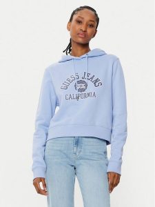 Guess Bluza W5RQ29 K68I4 Niebieski Regular Fit. Niebieskie bluzy Guess, xxl, z aplikacjami, z bawełny, bez kaptura. Za 189,99 zł.