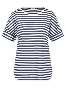 Gerry Weber Koszulka w kolorze biało-granatowym rozmiar: 38. Białe bluzki Gerry Weber, bez wzorów, bez kołnierzyka, bez ramiączek. Za 83,42 zł.