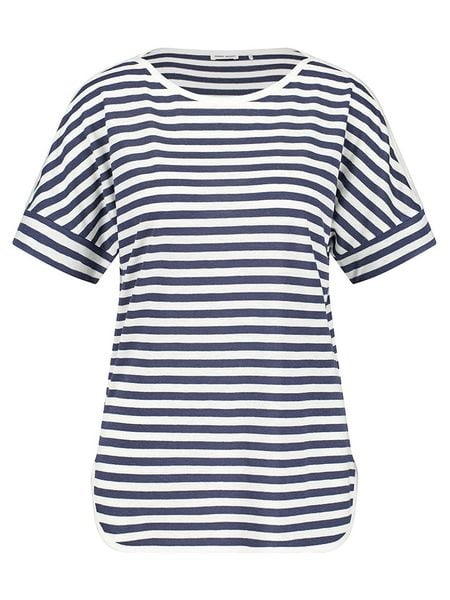 Gerry Weber Koszulka w kolorze biało-granatowym rozmiar: 38. Białe bluzki Gerry Weber, bez wzorów, bez kołnierzyka, bez ramiączek. Za 83,42 zł.